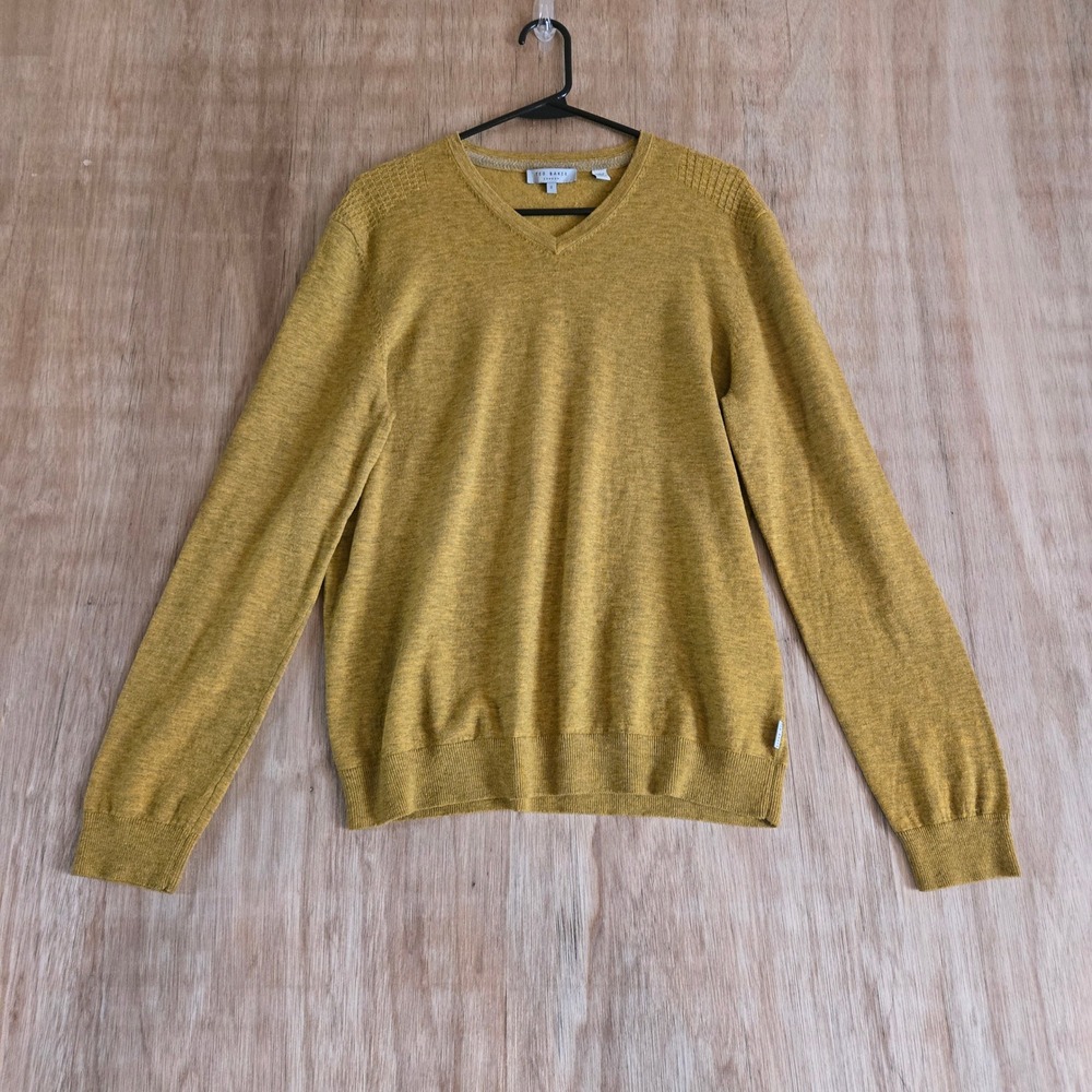 Ted Baker London Mustard Yellow Wool Blend V-Neck Knit Sweater Men's Size 4